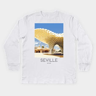 A Pop Art Travel Print of Seville - Spain Kids Long Sleeve T-Shirt